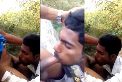 Pervert gets an outdoor blowjob from his friend